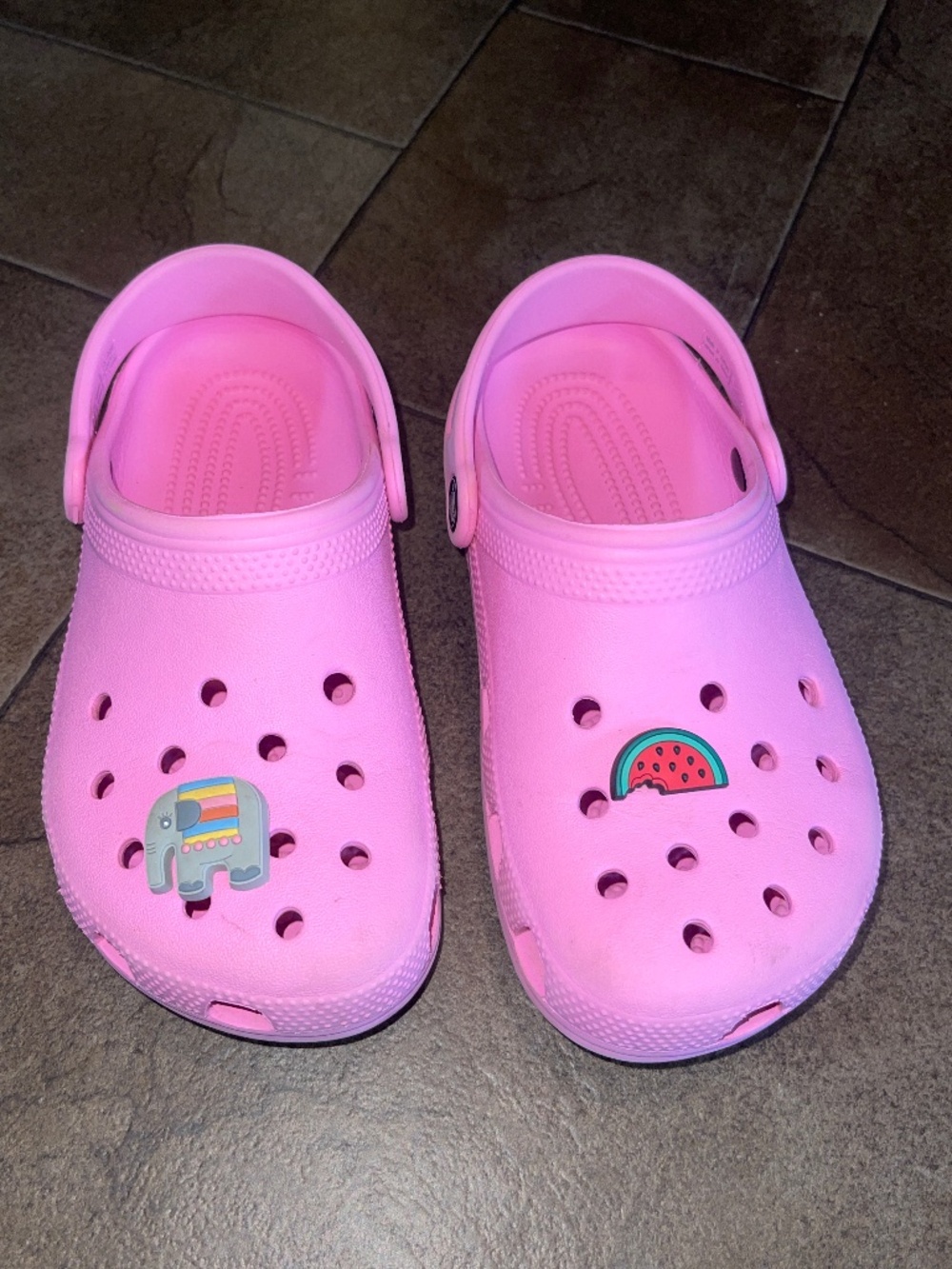 CROCS Little Girls Size 2 Pink Slip On Sandals w/ Charms
